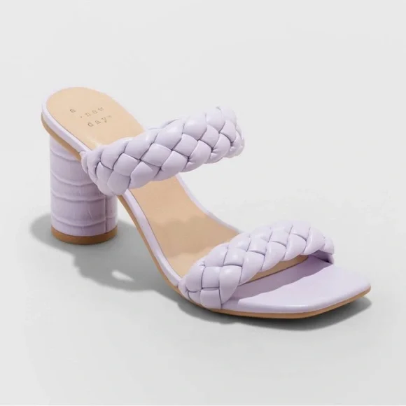 A New Day Lilac Purple Basil Slip On Double Band Woven Mule Heels New! - Picture 7 of 10
